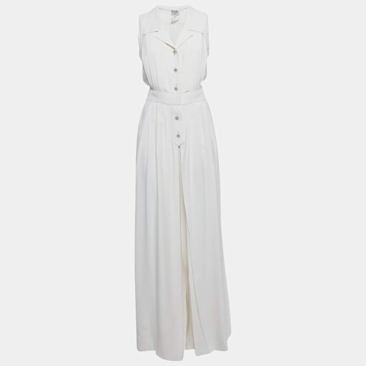 Pre Owned Chanel Vintage Off-White Crepe Sleeveless Jumpsuit L