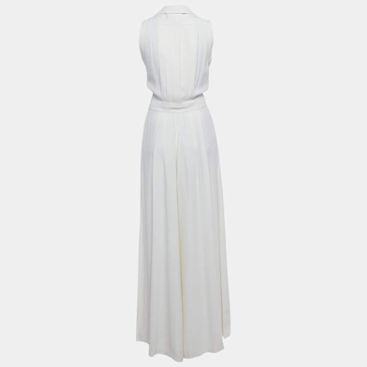 Pre Owned Chanel Vintage Off-White Crepe Sleeveless Jumpsuit L