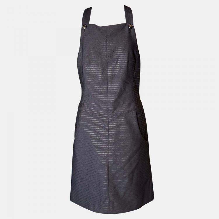 Pre Owned Chanel 23P Metallic Stripe Dungaree Dress M