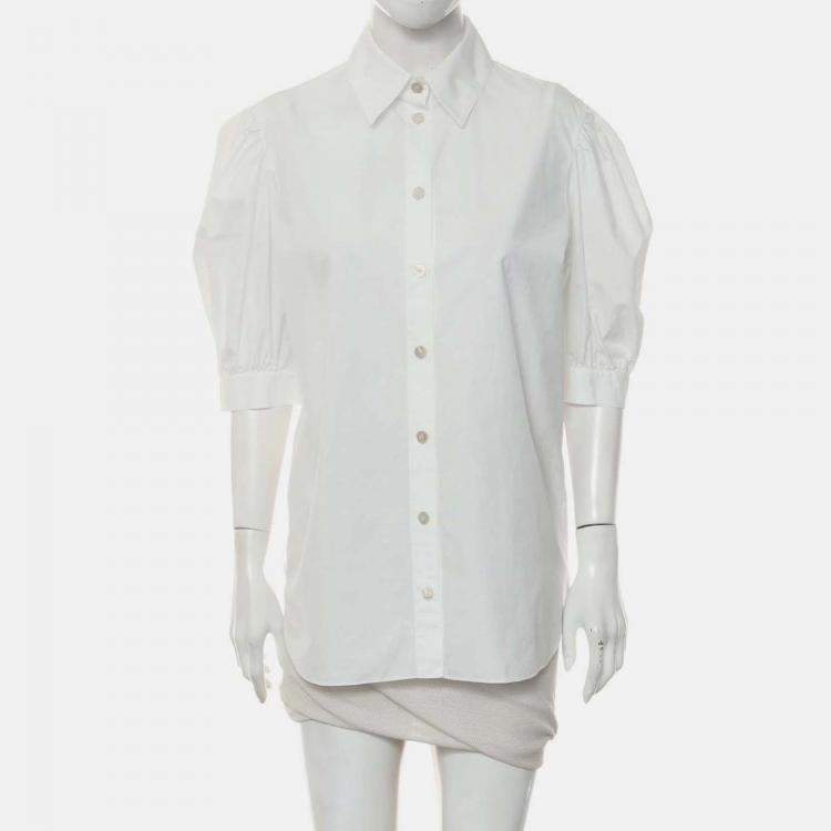Pre Owned Chanel Logo Button Up White Cotton Shirt Size S