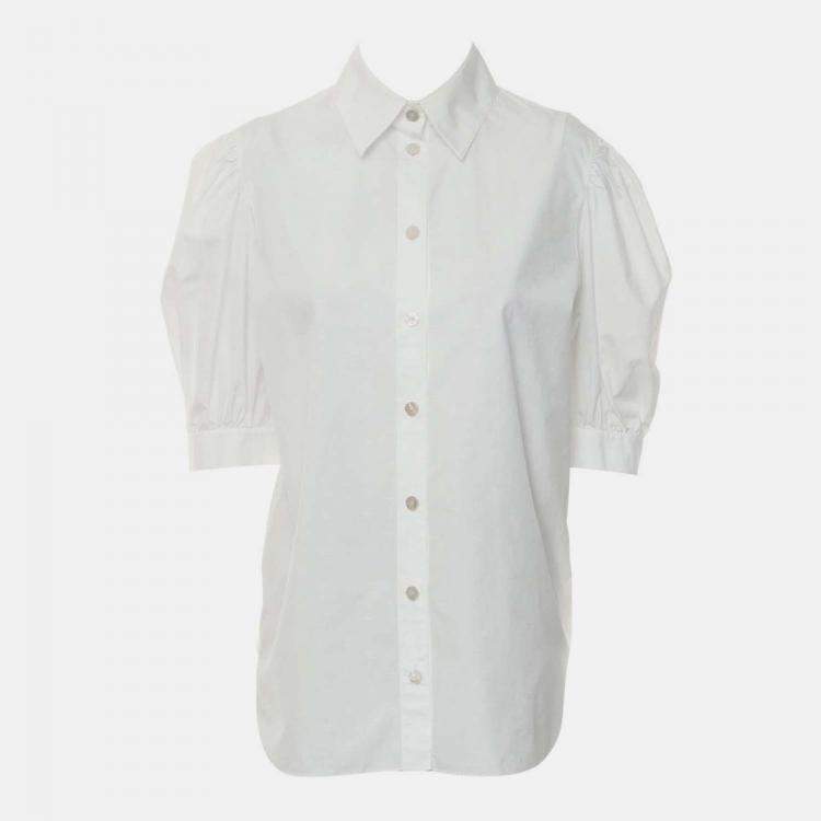 Pre Owned Chanel Logo Button Up White Cotton Shirt Size S