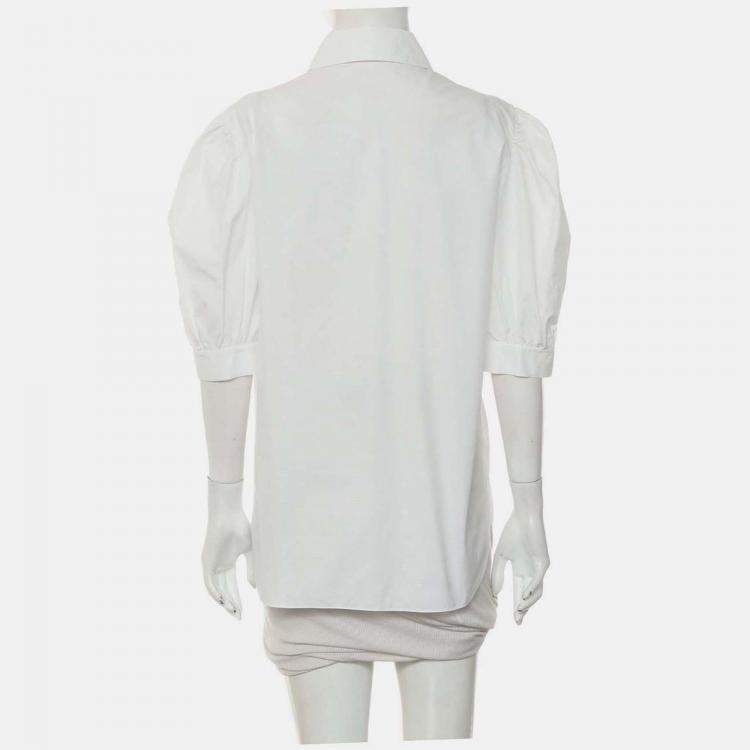 Pre Owned Chanel Logo Button Up White Cotton Shirt Size S