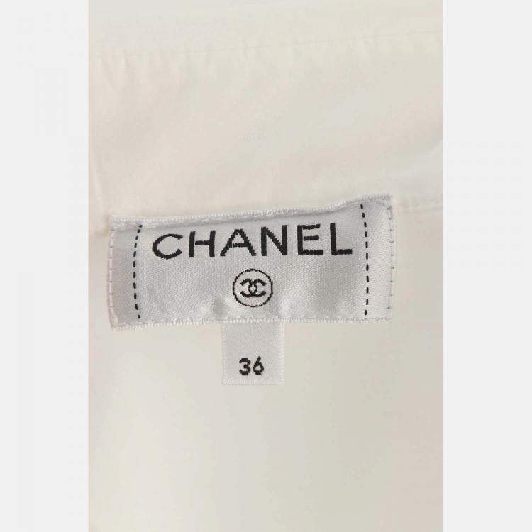 Pre Owned Chanel Logo Button Up White Cotton Shirt Size S