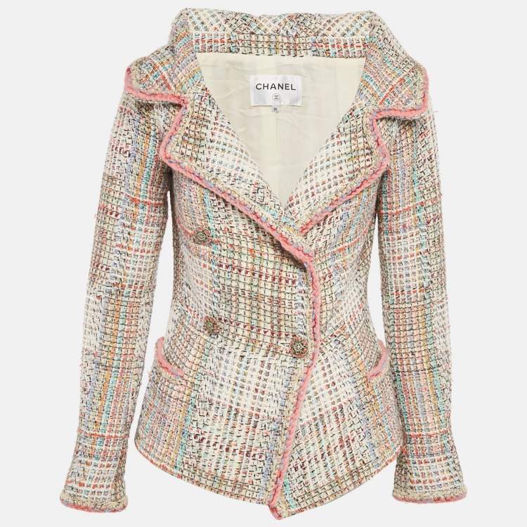 Pre Owned Chanel Multicolor Tweed Double Breasted Cuba Blazer S