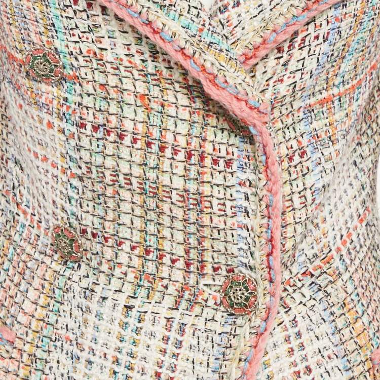 Pre Owned Chanel Multicolor Tweed Double Breasted Cuba Blazer S