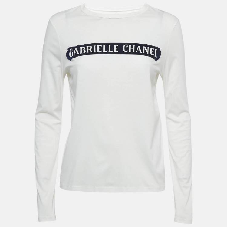 Pre Owned Chanel White Logo Applique Cotton Full Sleeve T-Shirt S