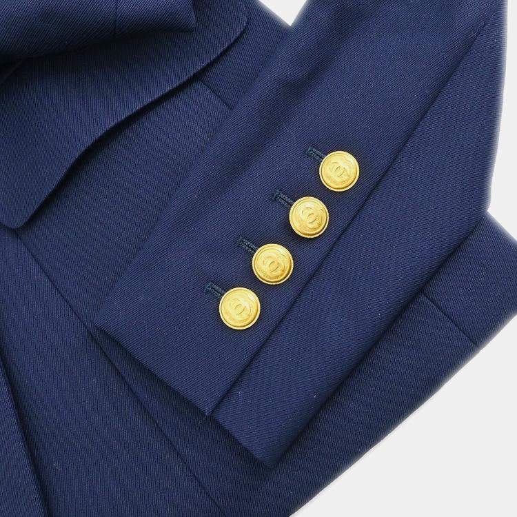 Pre Owned Chanel Double Breasted Jacket Navy Size S