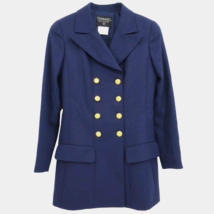 Pre Owned Chanel Double Breasted Jacket Navy Size S