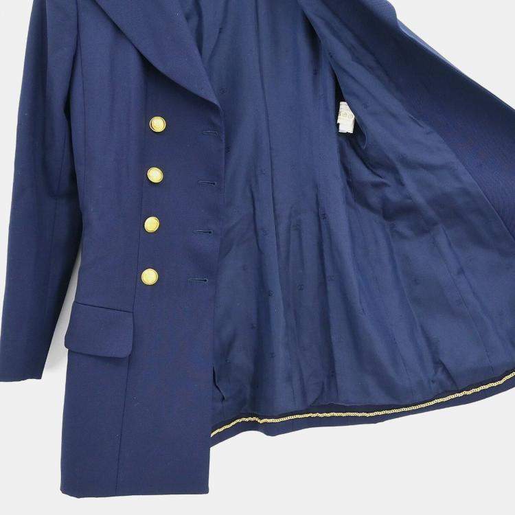 Pre Owned Chanel Double Breasted Jacket Navy Size S