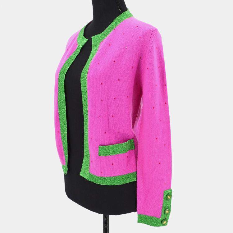 Pre Owned Chanel Pink/Green Cashmere Cardigan Women Size 40
