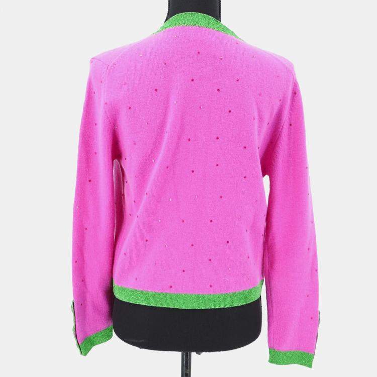Pre Owned Chanel Pink/Green Cashmere Cardigan Women Size 40