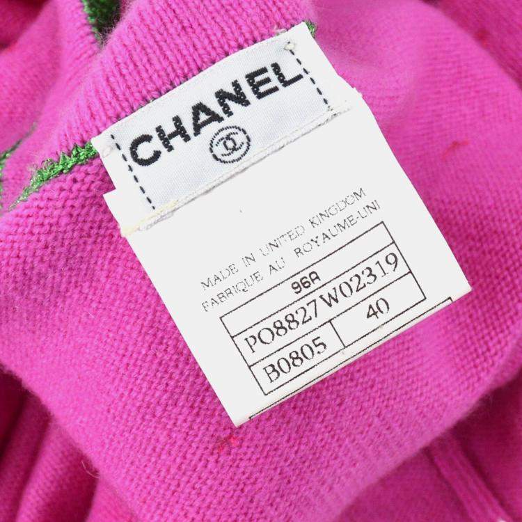 Pre Owned Chanel Pink/Green Cashmere Cardigan Women Size 40