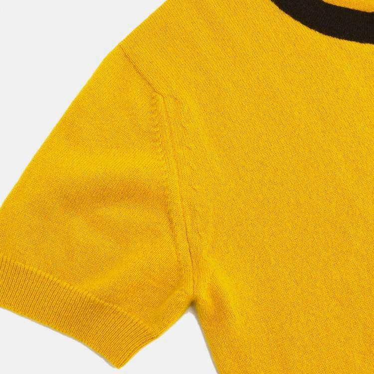 Pre Owned Chanel Ensemble Cardigan Short Sleeve Top Yellow Size M