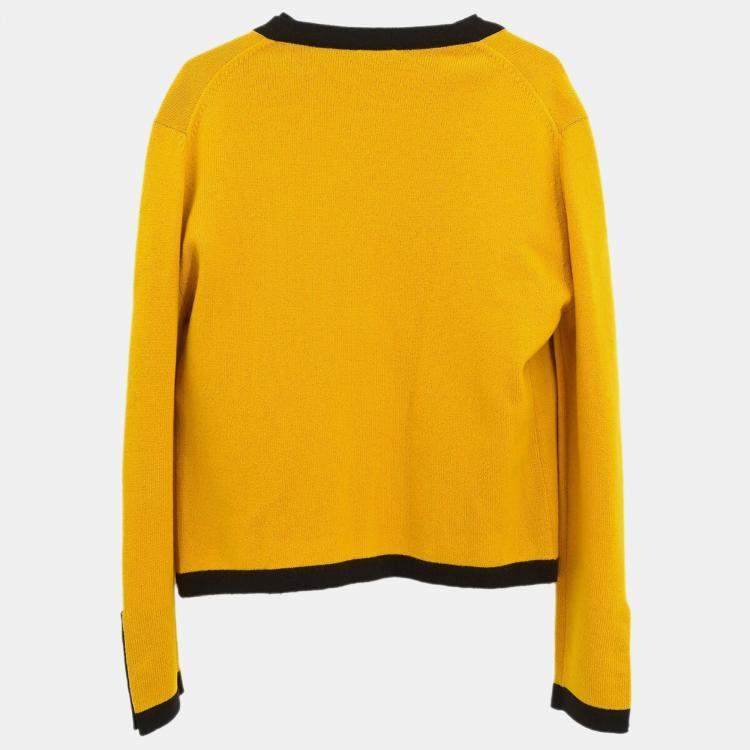 Pre Owned Chanel Ensemble Cardigan Short Sleeve Top Yellow Size M