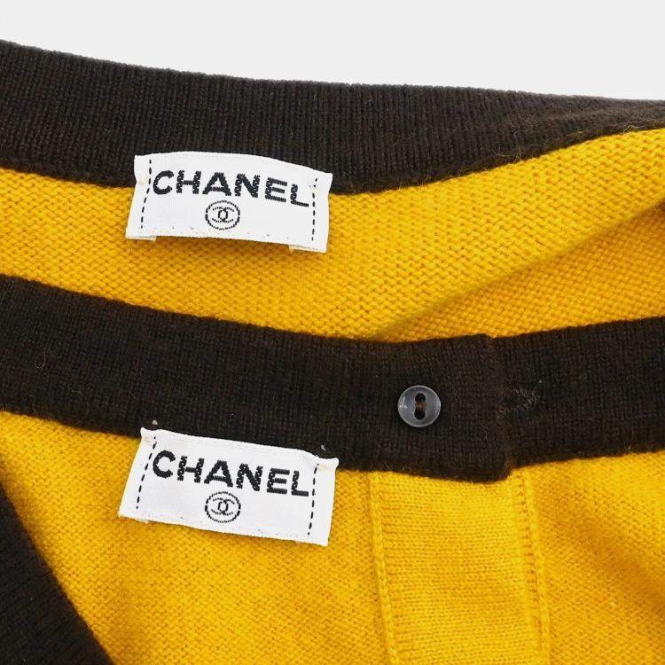 Pre Owned Chanel Ensemble Cardigan Short Sleeve Top Yellow Size M