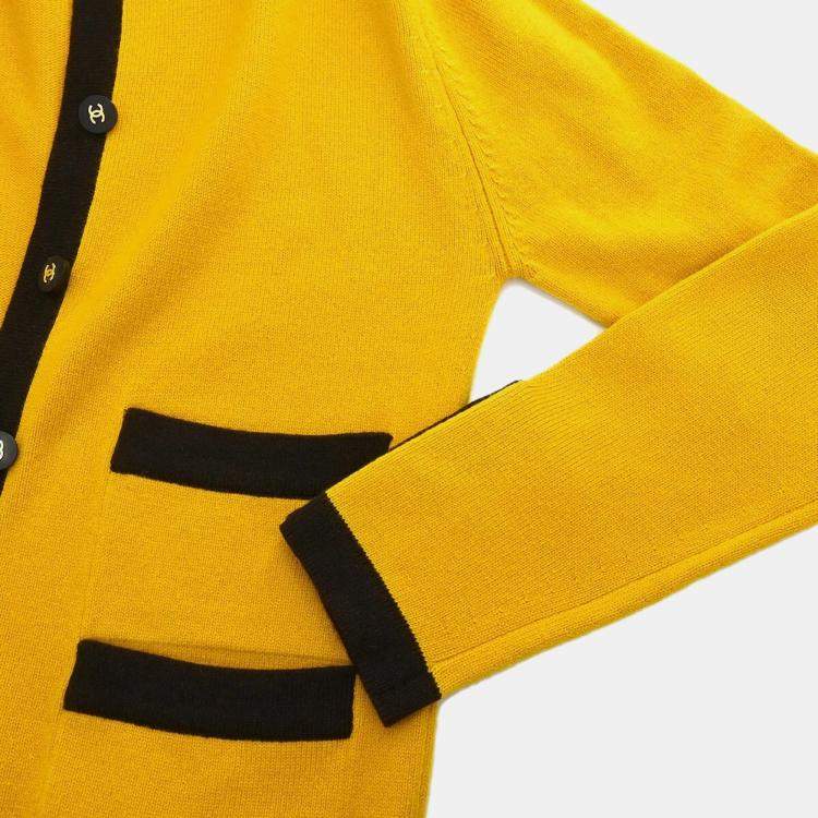 Pre Owned Chanel Ensemble Cardigan Short Sleeve Top Yellow Size M