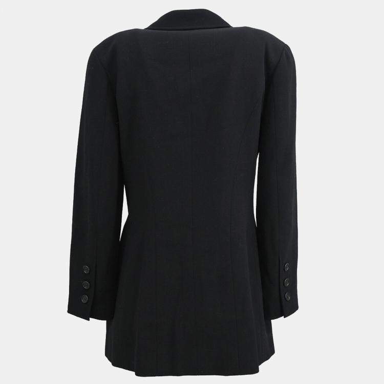 Pre Owned Chanel Black Wool Single Breasted Jacket Women Size 42