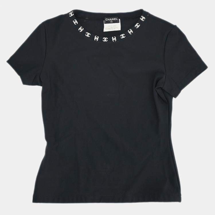 Pre Owned Chanel Short Sleeve T-shirt Top Black Size S