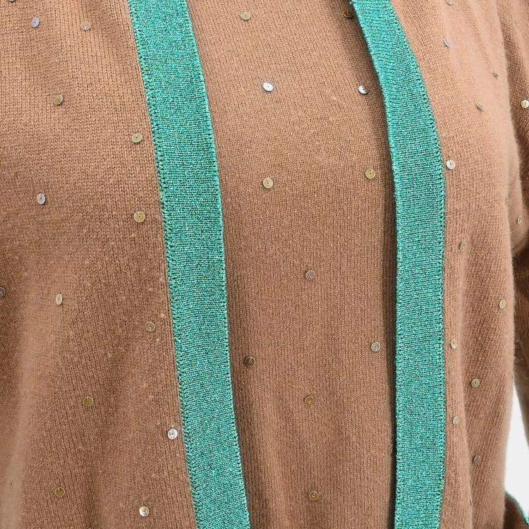 Pre Owned Chanel Ensemble Cashmere Brown Cardigan and Top Women Size 44