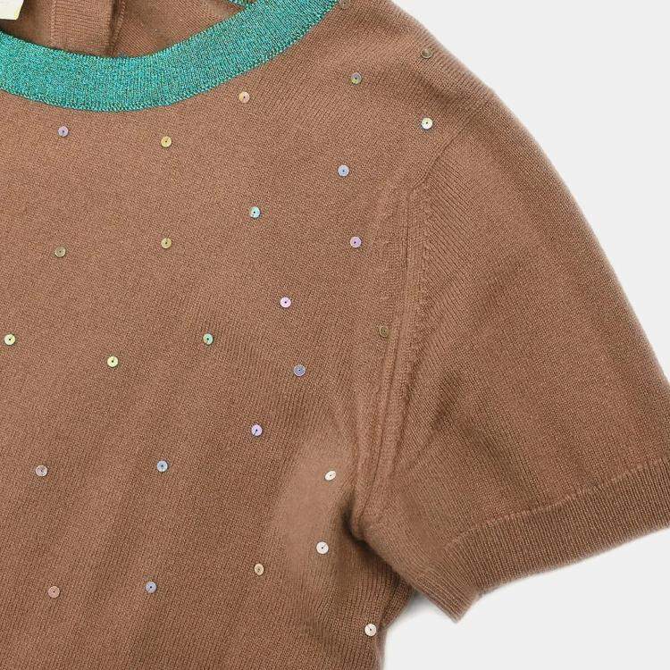 Pre Owned Chanel Ensemble Cashmere Brown Cardigan and Top Women Size 44
