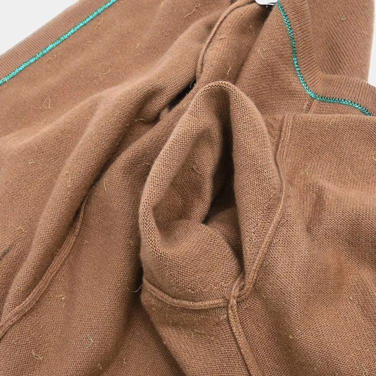 Pre Owned Chanel Ensemble Cashmere Brown Cardigan and Top Women Size 44
