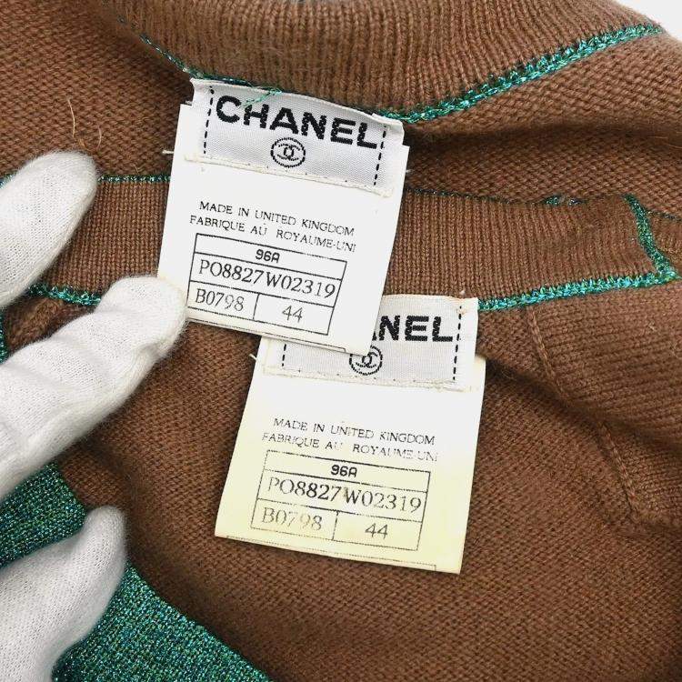 Pre Owned Chanel Ensemble Cashmere Brown Cardigan and Top Women Size 44