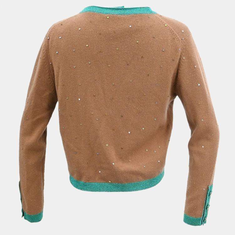 Pre Owned Chanel Ensemble Cashmere Brown Cardigan and Top Women Size 44