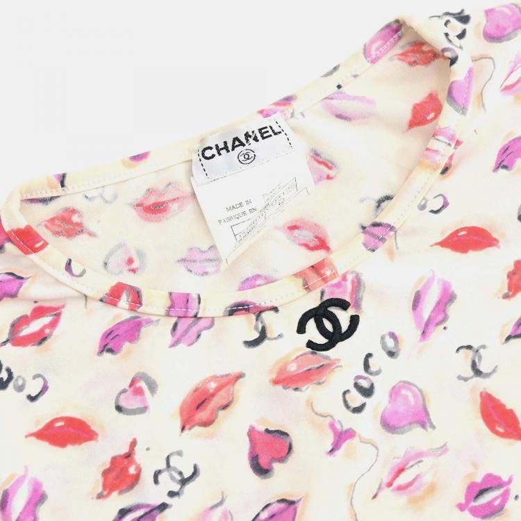 Pre Owned Chanel Lipstick Cropped Ivory Cotton T-Shirt Size 42