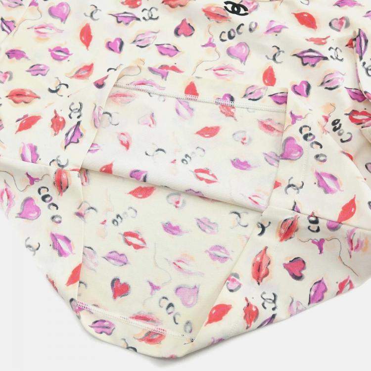 Pre Owned Chanel Lipstick Cropped Ivory Cotton T-Shirt Size 42