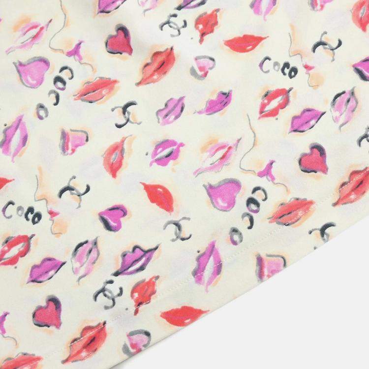 Pre Owned Chanel Lipstick Cropped Ivory Cotton T-Shirt Size 42