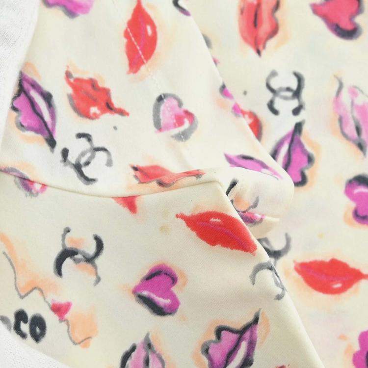 Pre Owned Chanel Lipstick Cropped Ivory Cotton T-Shirt Size 42
