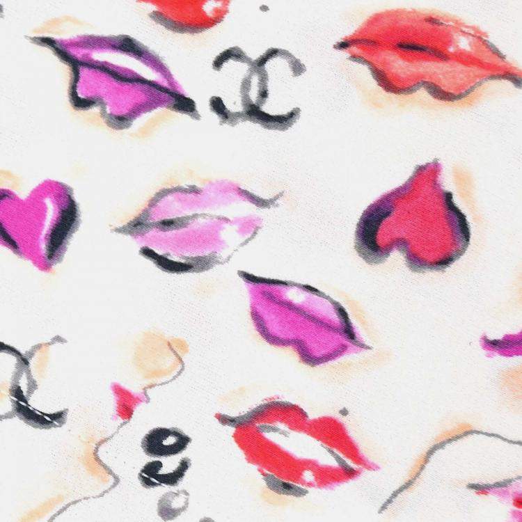 Pre Owned Chanel Lipstick Cropped Sleeveless White Cotton Top Size 42