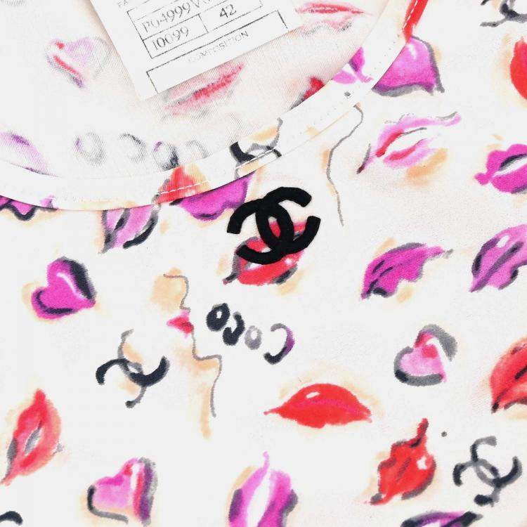 Pre Owned Chanel Lipstick Cropped Sleeveless White Cotton Top Size 42