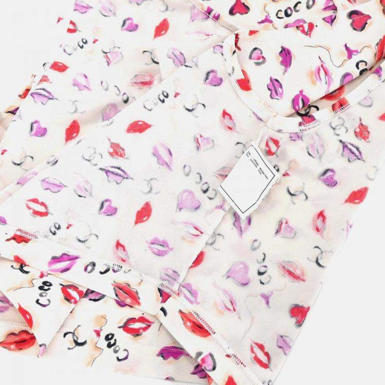 Pre Owned Chanel Lipstick Cropped Sleeveless White Cotton Top Size 42