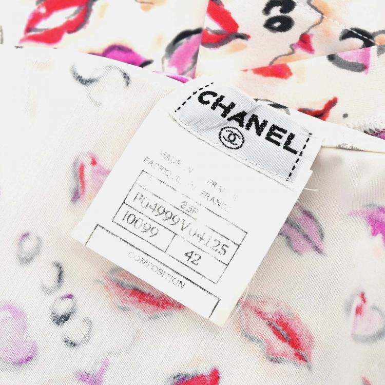 Pre Owned Chanel Lipstick Cropped Sleeveless White Cotton Top Size 42