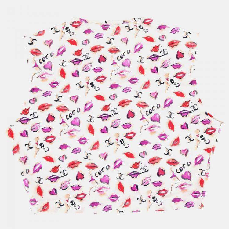 Pre Owned Chanel Lipstick Cropped Sleeveless White Cotton Top Size 42