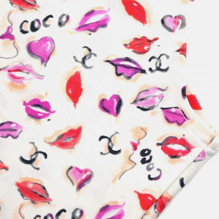 Pre Owned Chanel Lipstick Cropped Sleeveless White Cotton Top Size 42