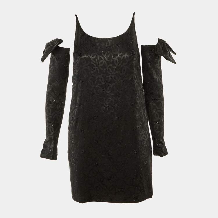 Pre Owned Chanel Black Silk CC Embellished Glove Detail Mini Dress M