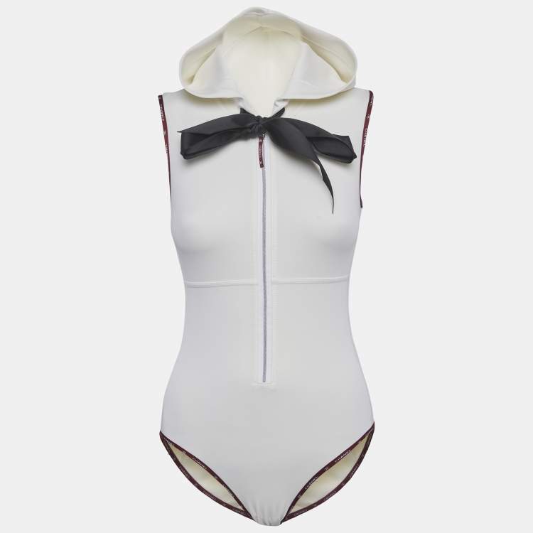 Pre Owned Chanel Cream Jersey Hooded One Piece Swimsuit S  