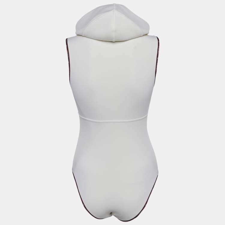 Pre Owned Chanel Cream Jersey Hooded One Piece Swimsuit S  