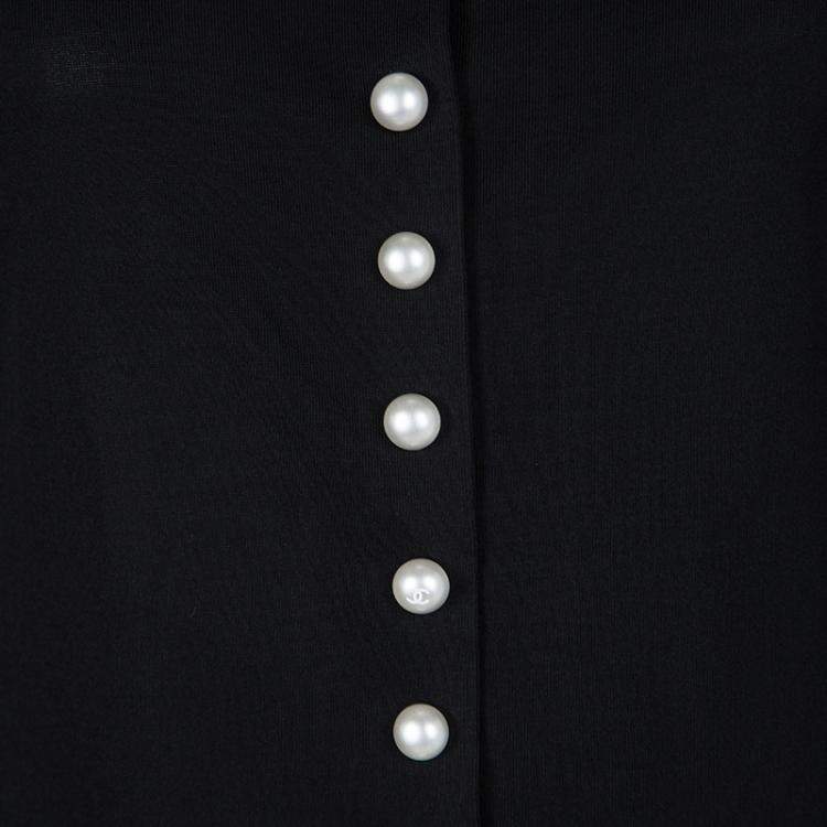 Pre Owned Chanel Pearl Embellished Button Detail Long Sleeve Blouse M