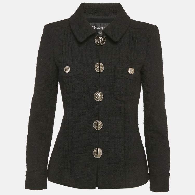 Pre Owned Chanel Black Tweed Zip-Up Jacket M