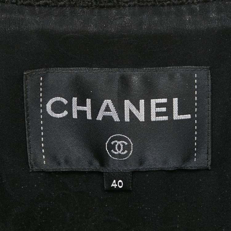 Pre Owned Chanel Black Tweed Zip-Up Jacket M