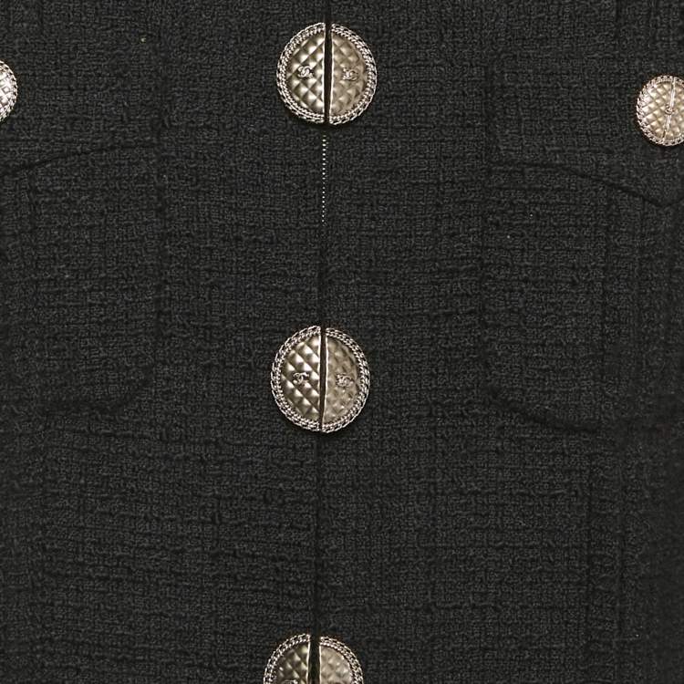 Pre Owned Chanel Black Tweed Zip-Up Jacket M