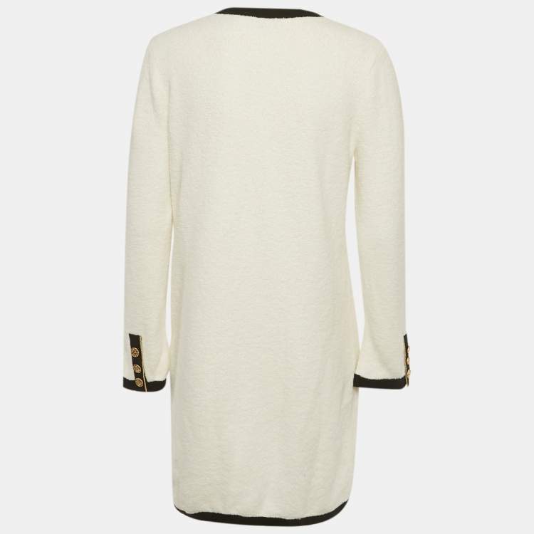 Pre Owned Chanel White Cotton Terry Button Detail Mini Dress M