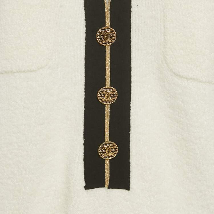 Pre Owned Chanel White Cotton Terry Button Detail Mini Dress M