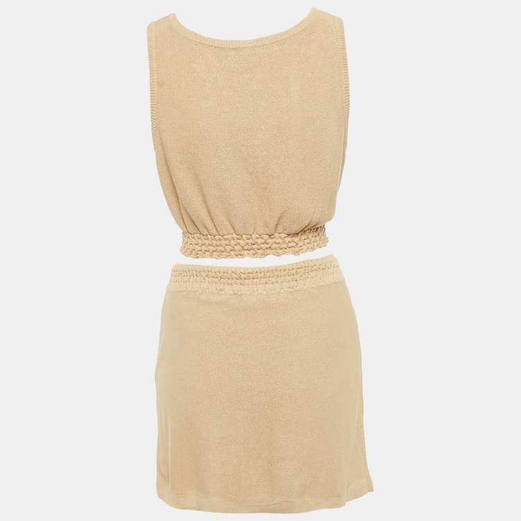 Pre Owned Chanel Brown Logo Jacquard Knit Top and Skirt Set M