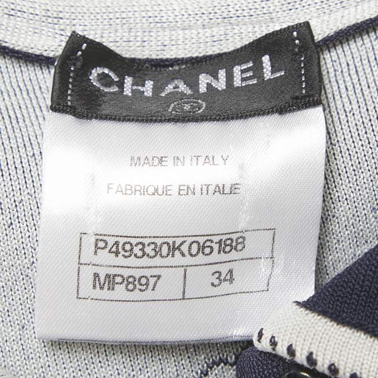 Pre Owned Chanel Navy Blue Floral Patterend Rib Knit Mini Dress S