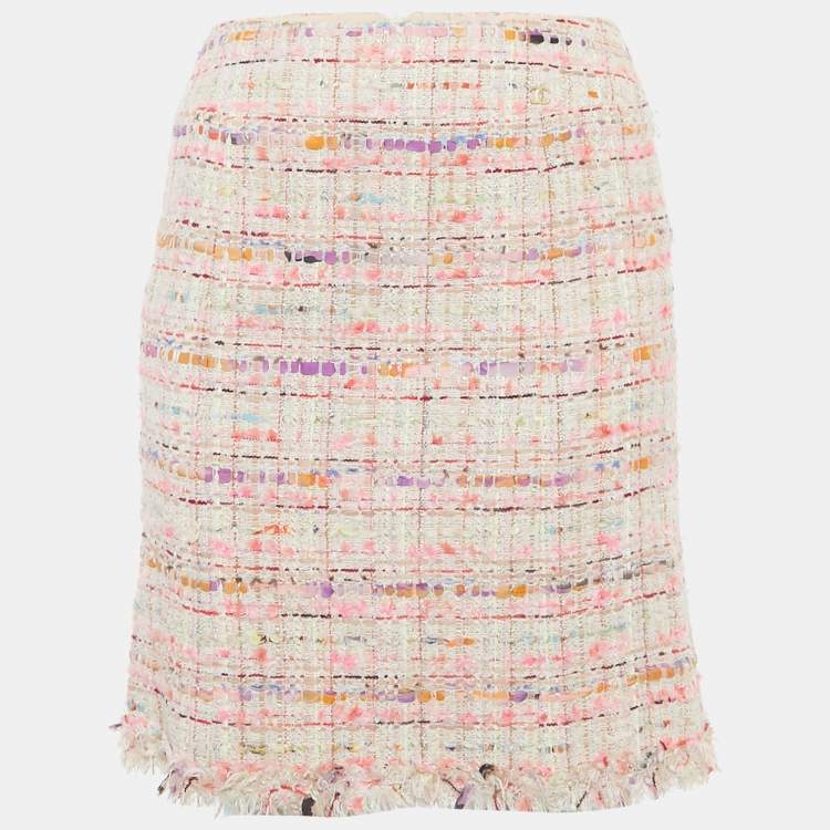 Pre Owned Chanel Pink/Multicolor Tweed Raw Edge Detail Mini Skirt M