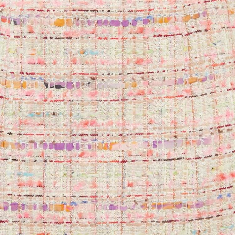 Pre Owned Chanel Pink/Multicolor Tweed Raw Edge Detail Mini Skirt M